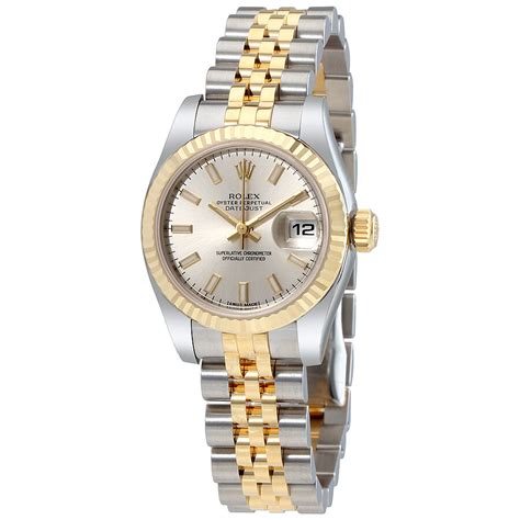 rolex women's silver and gold watch